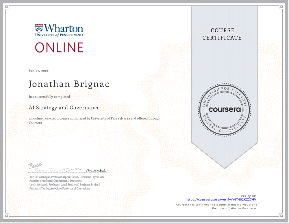AI Strategy and Governance certificate